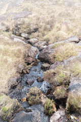 Stones in running water in a mountain river stream