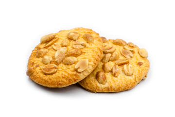Peanut cookies isolated on white background. Crunchy cookies with peanuts