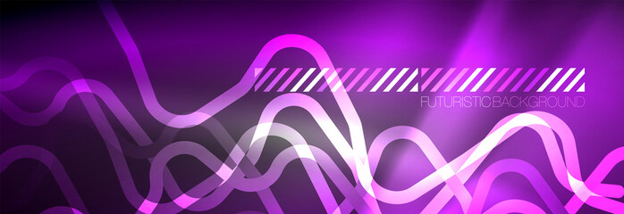 Glowing neon abstract lines, techno futuristic template
