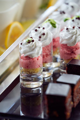 Breakfast desserts served with cream and topping