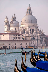Gondeln in Venedig Morgenstimmung vor kirche Salute