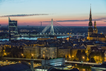 Panorama view from Latvian Academy of Sciences on old town of Riga, Latvia