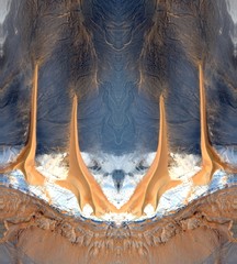 sand giraffes,  abstract symmetrical vertical photograph of the deserts of Africa from the air,...
