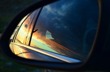 Sunset in the car window