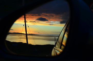 Sunset in the rear view mirror