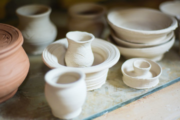 Fototapeta na wymiar a variety of handmade pottery