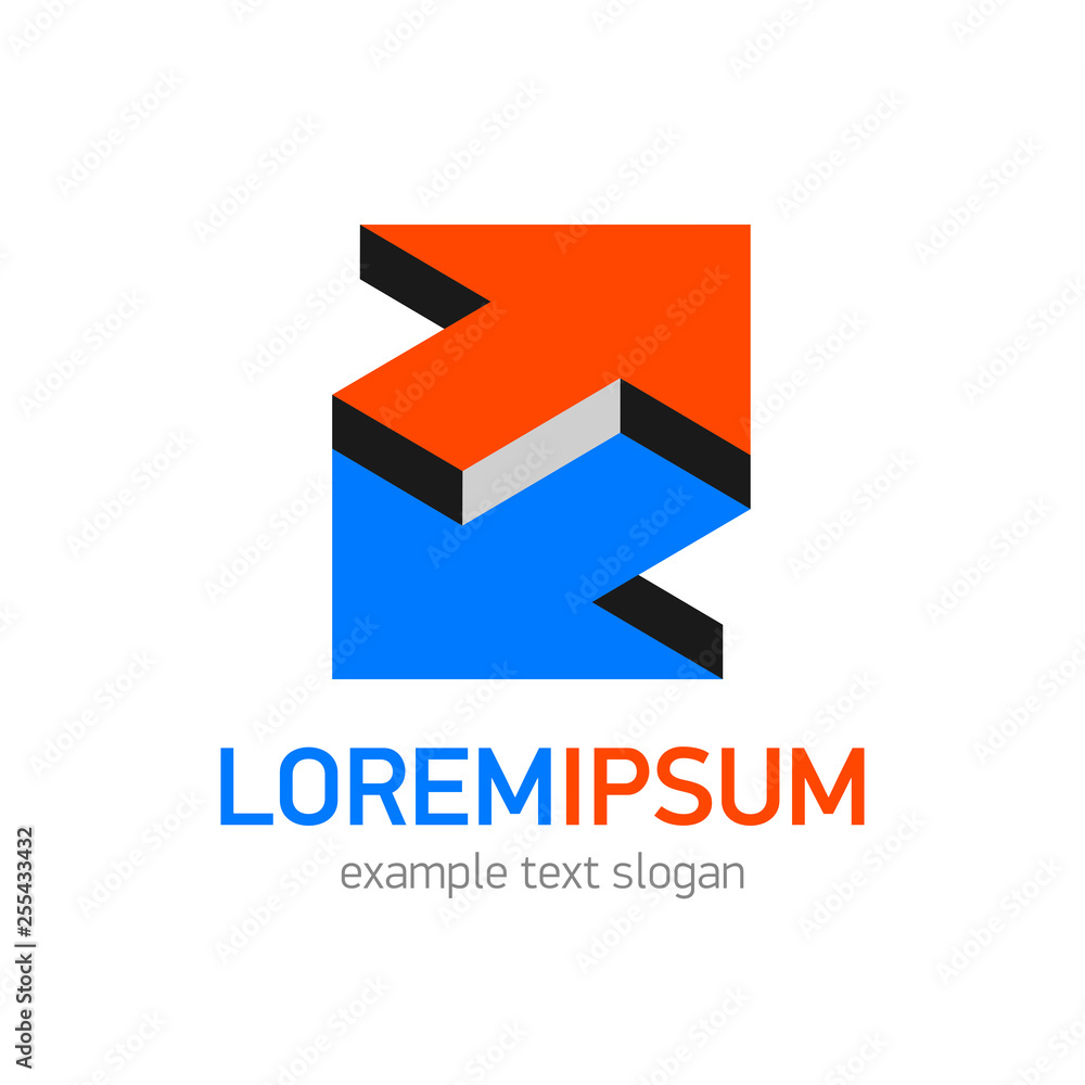 Poster double arrow logo. pictogram unreal objects. color pointer in two directions. vector design element 