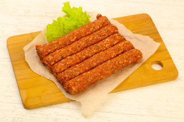 Raw beef sausages
