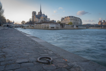 Paris, France - 03 10 2019: View of Notre-Dame Of Paris from the quais of Seine