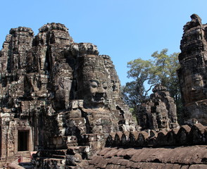 Fototapeta na wymiar Bayon temple with stone faces, Angkor Thom, Cambodia