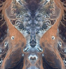 beyond fear,  abstract symmetrical vertical photograph of the deserts of Africa from the air,...