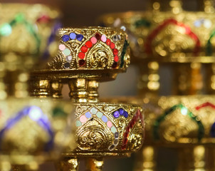 An Arrangement of Golden Bejeweled Bowls, Chiang Mai, Thailand