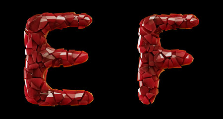 Red plastic set E, F made of 3d render plastic shards red color.