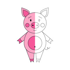 Simple educational game for kids. Illustration of funny piggy for coloring book