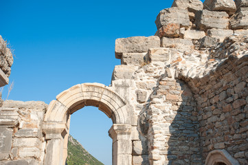 Fototapeta na wymiar Ruins of the ancient city Ephesus, the ancient Greek city in Turkey, in a beautiful summer day