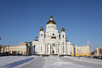 View at The Cathedral of St. Theodore Ushakov in Saransk, Russian during winter