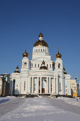 View at The Cathedral of St. Theodore Ushakov in Saransk, Russian during winter