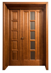 Isolated new brown house wooden door