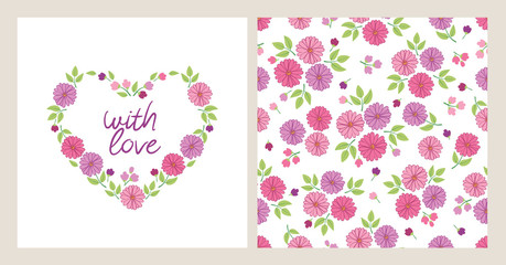 Floral seamless pattern with hand drawn pink flowers for textile, wallpapers, gift wrap and scrapbook.