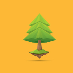 summer green low poly style tree isolated on orange background. Abstract Green tree design element for games and banners