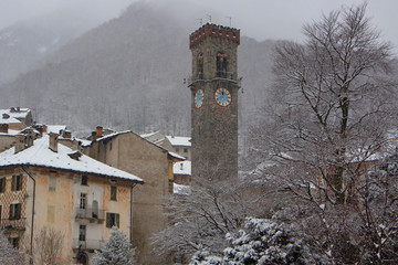 Isolated tower in the middle of small town