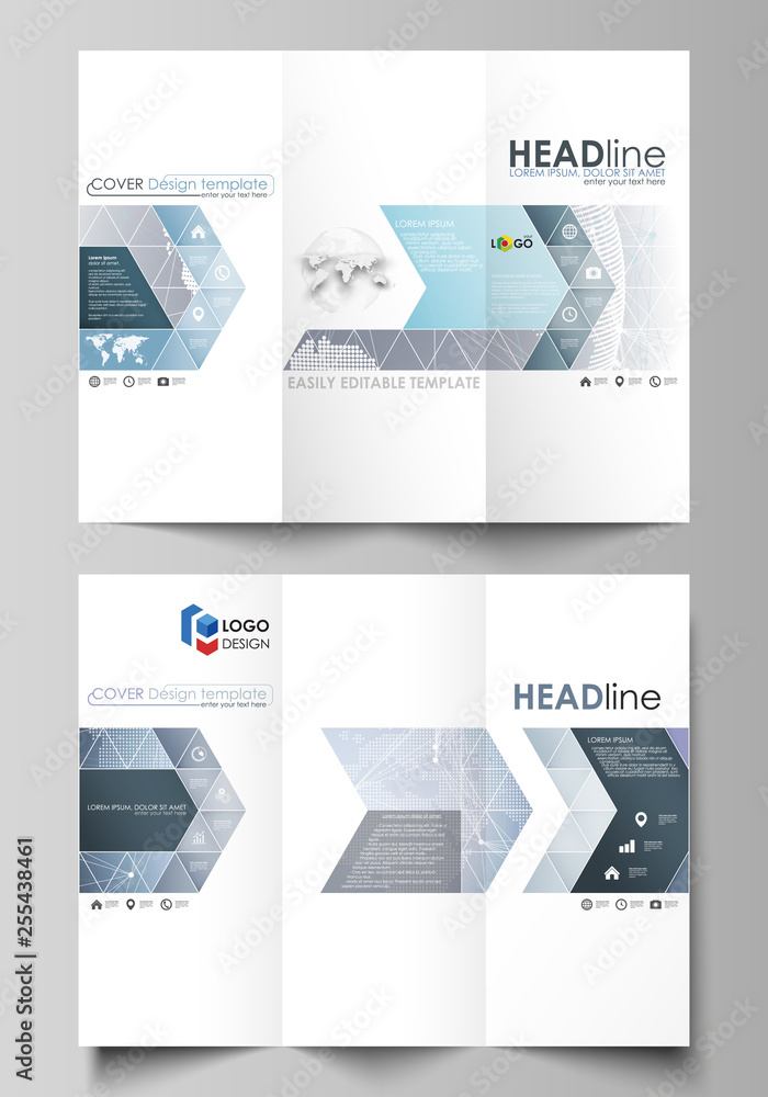 Poster the minimalistic abstract vector illustration of the editable layout of two creative tri-fold brochu