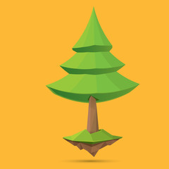 summer green low poly style tree isolated on orange background. Abstract Green tree design element for games and banners