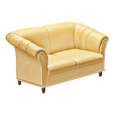 Leather soft yellow sofa on a white background 3d