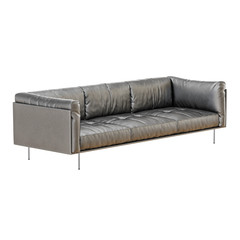 Leather soft black sofa with folds on a white background 3d