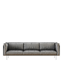 Leather soft black sofa with folds on a white background 3d