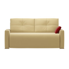 Yellow sofa with a red pillow on a white background 3d