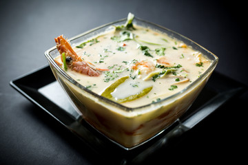 tom kha kai shrimp in coconut milk soup - thai cuisine