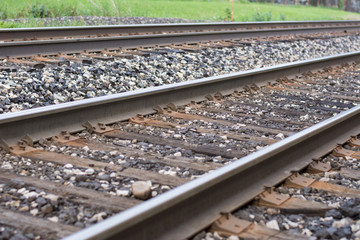 Fototapeta na wymiar Closeup of railroad tracks