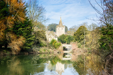 Holy Trinity Church Bradford on Avon seen from across the river on a spring day