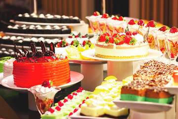 Showcase with  many cakes