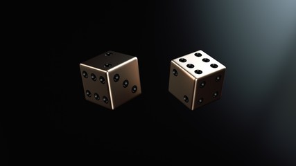 Golden Dices Isolated On The Black Background - 3D Illustration