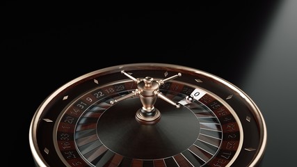 Wooden Roulette Wheel Isolated On The Black Background - 3D Illustration