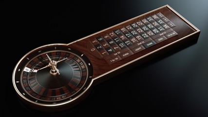 Wooden Roulette Wheel Table Concept - 3D Illustration