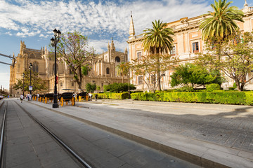 Seville, Spain. View of the marketplace historical architecture
