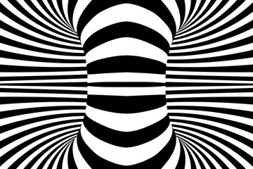 Black and white lines optical illusion. Abstract striped spiral vector background