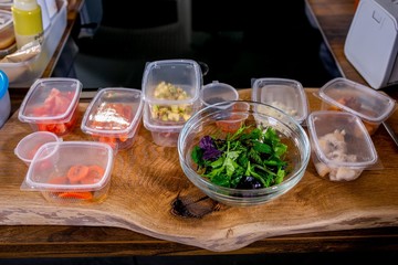 Ingredients for cooking in boxes. Master class in the kitchen. The process of cooking. Step by step. Tutorial. Close-up