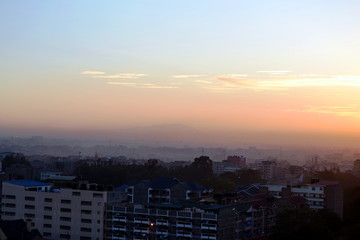 sunset over city