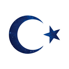 Vector. Cosmic Turkish logo, symbol moon with a star on a white background. The phase of the moon. Simple template, stylization