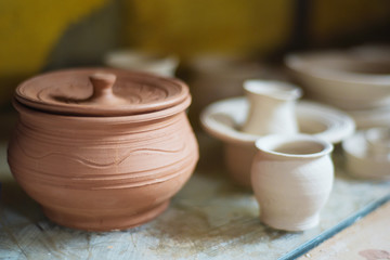 a variety of handmade pottery