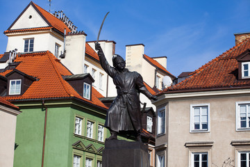 View of the  monument to Jan Kilinski on the Krasinskich square in Warsaw in Poland