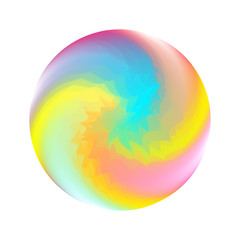 Bright Ball 3D crystal, glass sphere with abstract spiral shape inside, vector illustration. Jumping gel, rubber toy. Multicolored swirl play