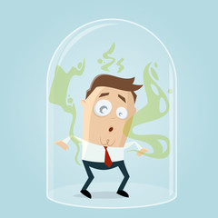 smelling businessman under a glass dome