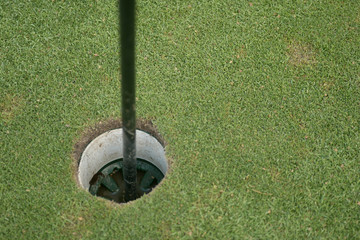 Golf hole on green