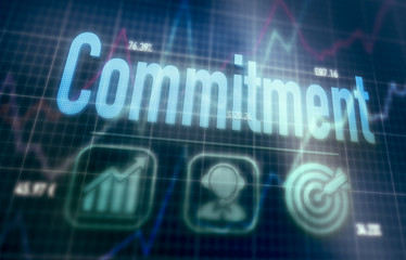Commitment concept on a blue dot matrix computer display.