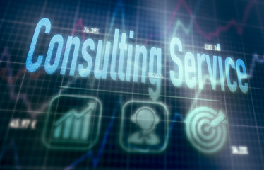 Consulting Service concept on a blue dot matrix computer display.